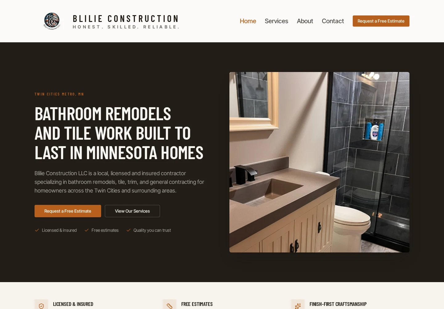 Blilie Construction homepage design