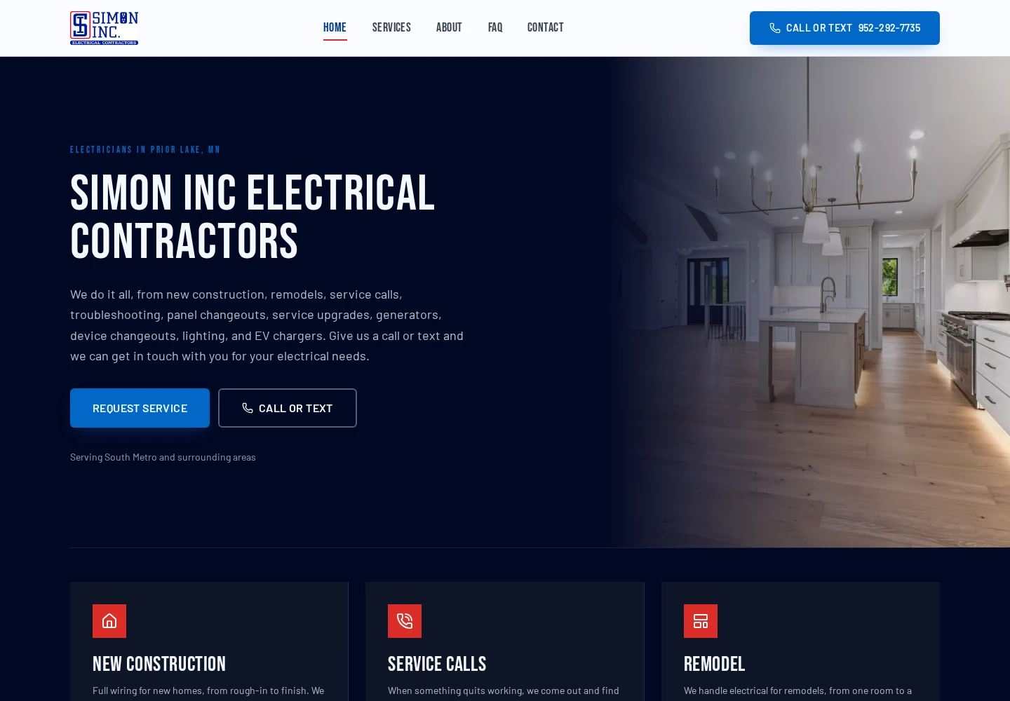 Simon Inc Electrical Contractors homepage design